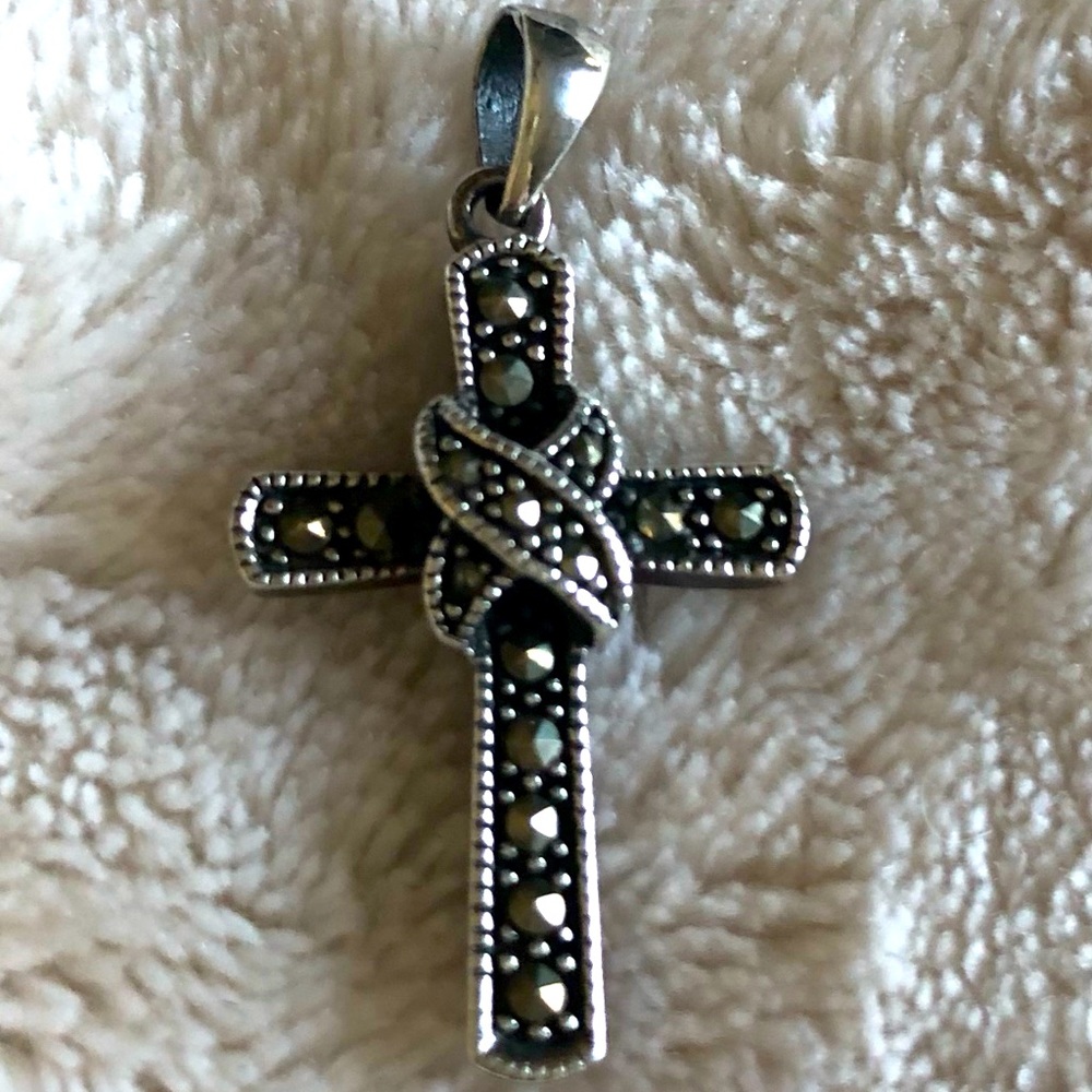 Sterling Silver & Marcasite Cross Pendant. Stamped sterling. Premier Design.
